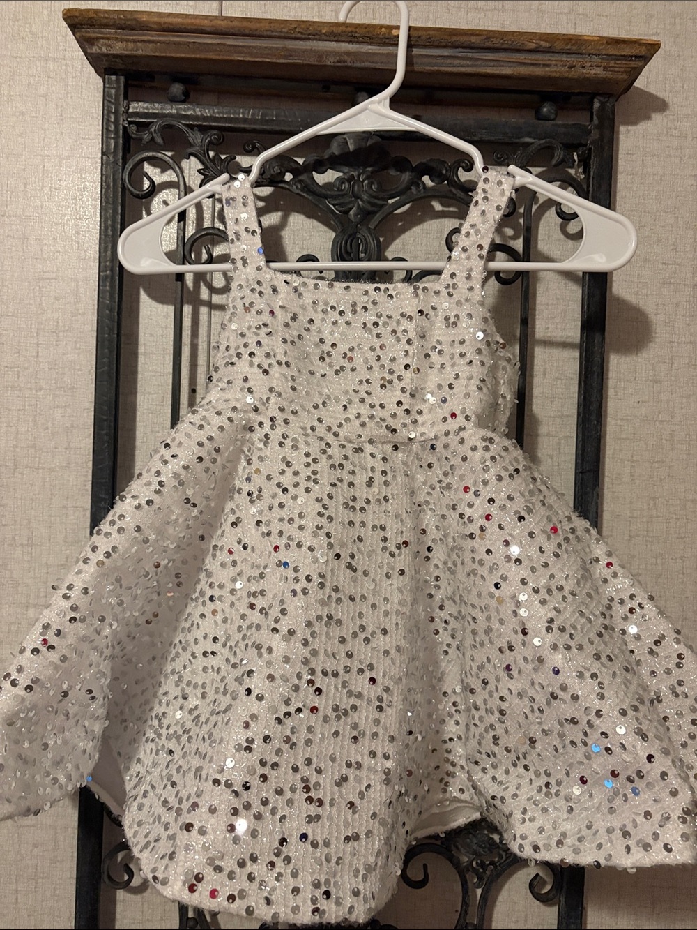 Girls White Sequin Party Dress with Sparkle Skirt
